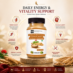 HEILEN BIOPHARM Korean Red Ginseng Extract Powder | Panax Ginseng | Pure & Natural | Food Grade | No Preservatives