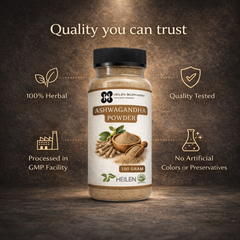 Heilen Biopharm Ashwagandha Powder | Withania Somnifera | Indian Ginseng | For Energy, Stress & Hormonal Balance | Natural Herbal Supplement – No Preservatives