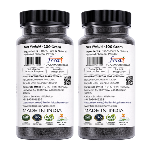 Heilen Biopharm Activated Charcoal Powder for Face packs, teeth whitening etc.