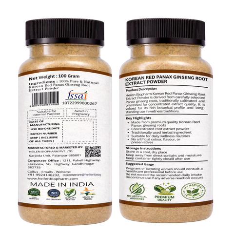 HEILEN BIOPHARM Korean Red Ginseng Extract Powder | Panax Ginseng | Pure & Natural | Food Grade | No Preservatives