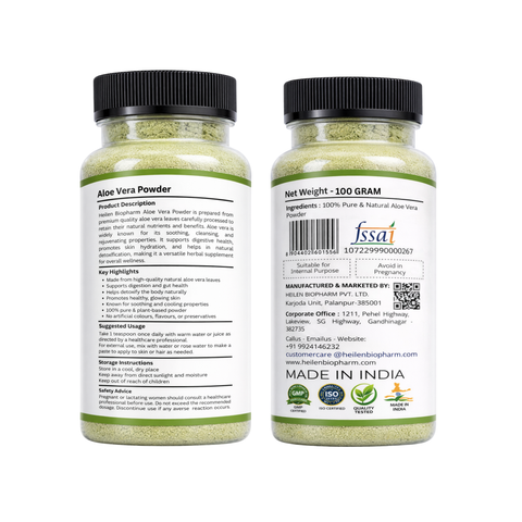Heilen Biopharm Aloe Vera Leaf Powder – 100% Pure & Natural | For Hair, Skin & Wellness | Sealed Food-Grade Container