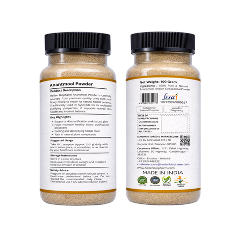 Heilen Biopharm Anantmool (Hemidesmus indicus) Root Powder – Energy & Detox Support | 100% Pure Ayurvedic Herb | Non‑GMO, Vegan, No Additives