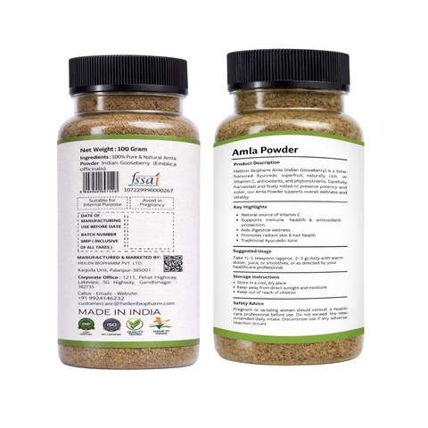 Heilen Biopharm Amla Powder for Skin & Hair Care | Food Grade | Ayurvedic Herbal Powder | Natural Vitamin C Rich | Sulphate & Preservative Free
