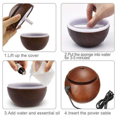 Portable Wooden Cool Mist Humidifiers Essential Oil Diffuser Aroma Air Humidifier, 130ml